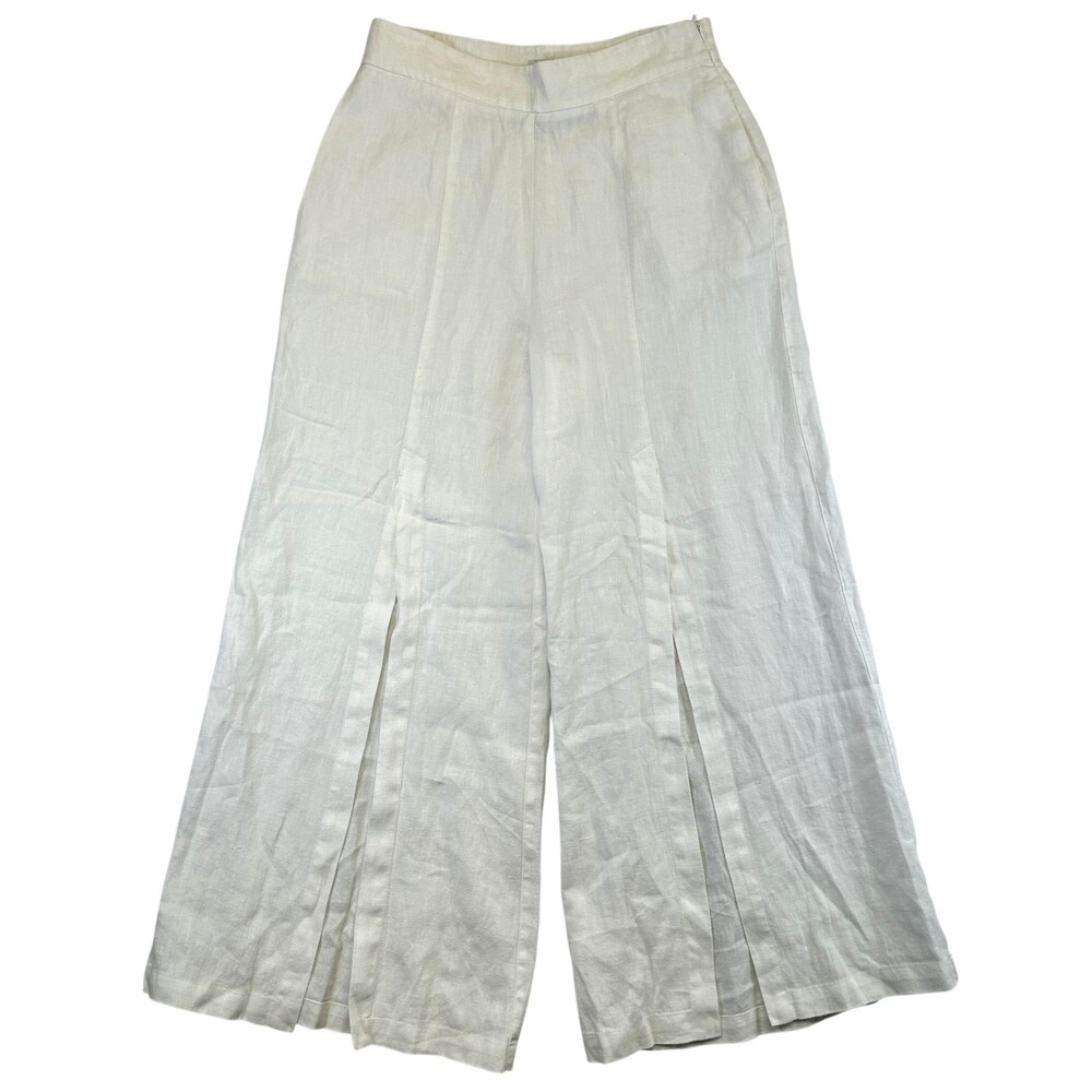 Tyler Böe Pants Womens Medium White Linen Wide Leg Front Slit Flowy Summer